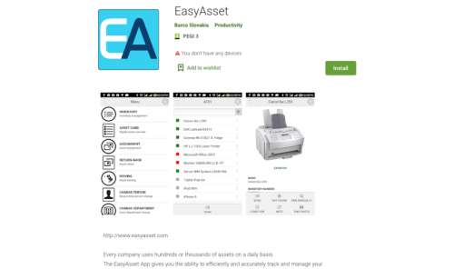 Android aplikácia EasyAsset pre evidenciu a inventarizáciu majetku na Google Play